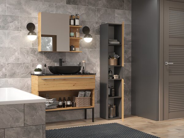 Dulap de baie Neltossa 7 (antracit + stejar artisan). Promo -12%. 1133000