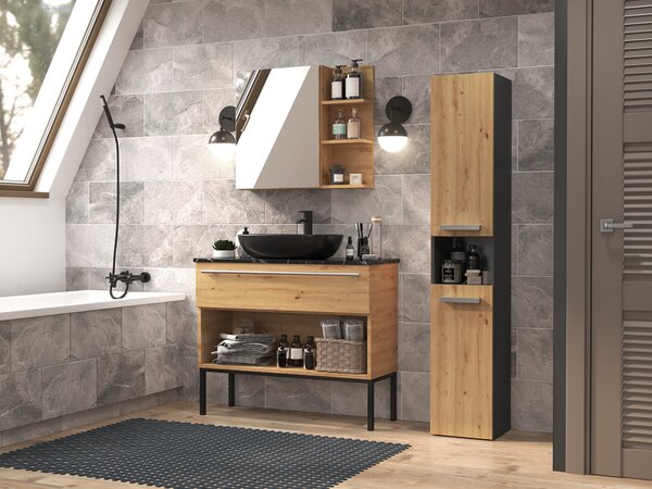 Dulap de baie Neltossa 12 (antracit + stejar artisan). Promo -14%. 1133011