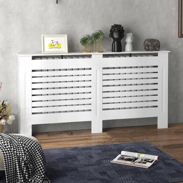HOMCOM Mască de Calorifer cu Lamele și Raft din Lemn Alb 152x19x81 cm | Aosom Romania