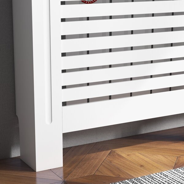 HOMCOM Mască de Calorifer cu Lamele și Raft din Lemn Alb 152x19x81 cm | Aosom Romania