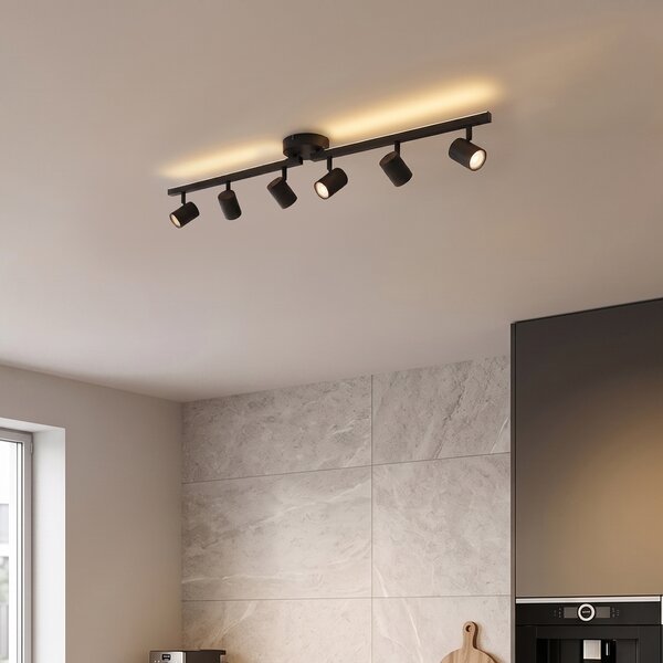 Spot de tavan modern negru cu 6 lumini GU10 de 50 mm cu iluminare de fundal și întrerupător cu 3 căi - Back Up
