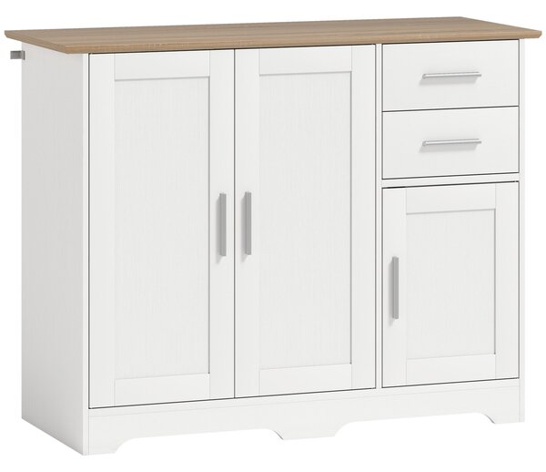 HOMCOM Comodă Modernă din Lemn cu 2 Sertare și 2 Dulapuri, 100x40x78 cm, Alb și Culoare Lemn | Aosom Romania