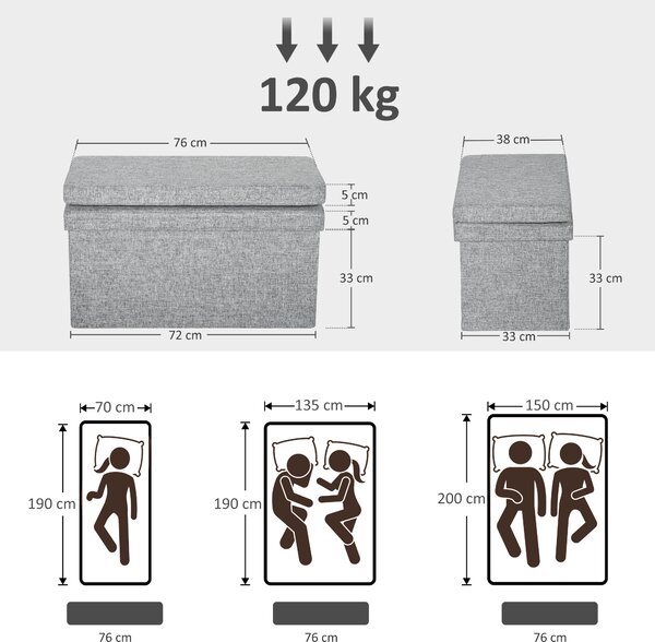 HOMCOM Bancă Pliabilă cu Spătar și Compartiment de 77L, Acoperire din Țesătură, 76x50x73 cm, Gri | Aosom Romania
