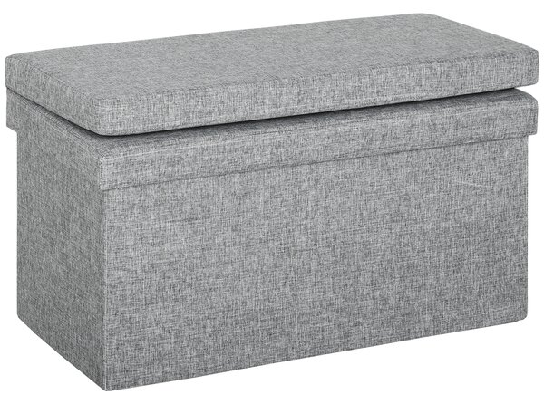 HOMCOM Bancă Pliabilă cu Spătar și Compartiment de 77L, Acoperire din Țesătură, 76x50x73 cm, Gri | Aosom Romania