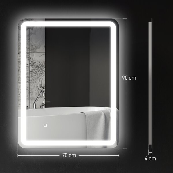 Kleankin Oglinda pentru baie cu lumini LED, 70 x 50 cm | Aosom Romania