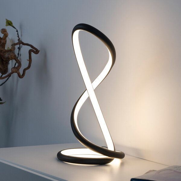 Paul Neuhaus Lampă de masă LED Twist, negru, înălțime 42 cm, reglabil, Negru, dormitor, Aluminiu, Modern