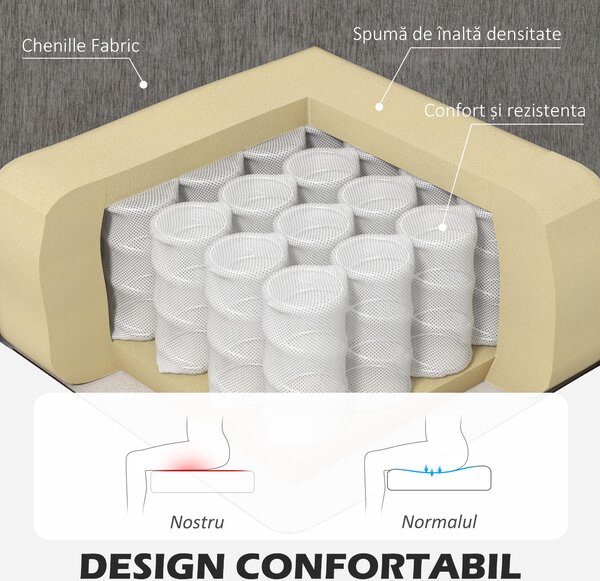 HOMCOM Canapea Colțar Extensibil cu Șezlong Reversibil, Pernă pentru Șezut și Spătar și 3 Locuri, 186x130x84 cm, Maro | Aosom Romania