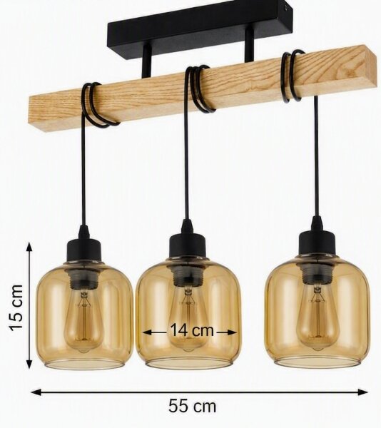 Brilagi - Lustră aplicată WOOD GLASS 3xE27/60W/230V pin/negru/maro fumuriu
