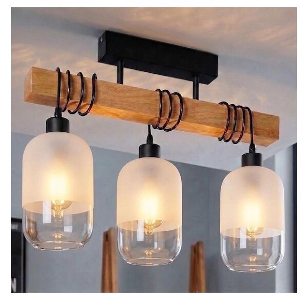 Brilagi - Lustră aplicată WOOD GLASS 3xE27/60W/230V pin/negru/alb