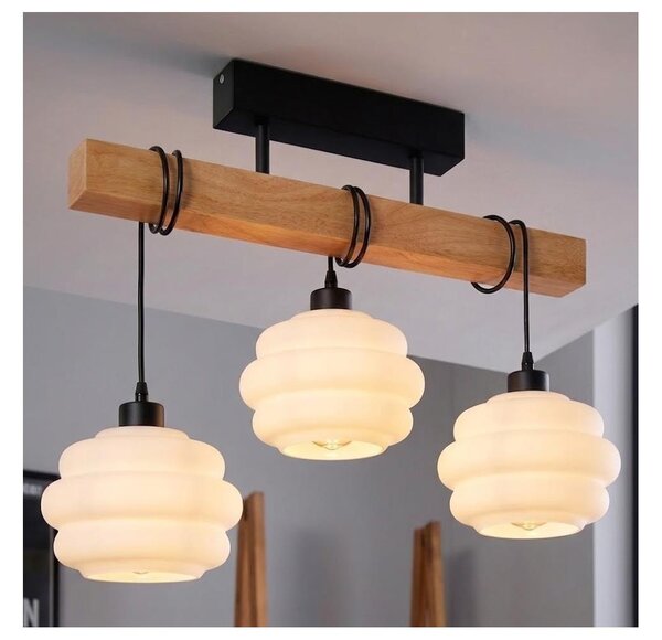 Brilagi - Lustră aplicată WOOD GLASS 3xE27/60W/230V pin/negru/alb