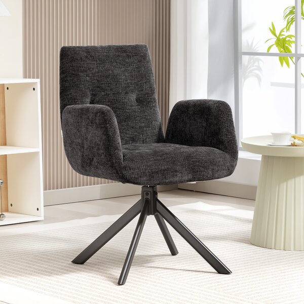 HOMCOM Fotoliu Rotativ pentru Dormitor, Material Textil cu Aspect de In și Picioare Înclinate din Oțel, Negru | Aosom Romania