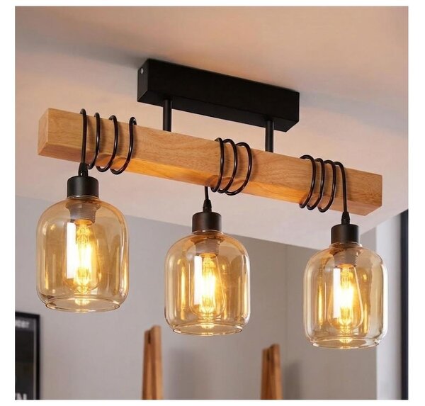 Brilagi - Lustră aplicată WOOD GLASS 3xE27/60W/230V pin/negru/maro fumuriu