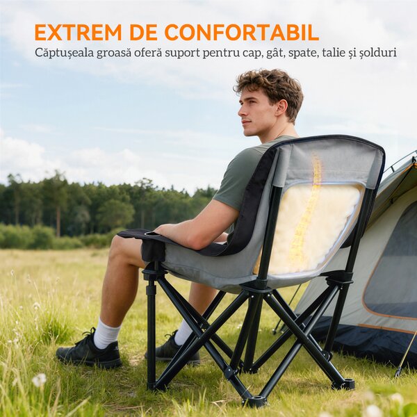 Outsunny Scaun de Camping Pliabil cu 2 Suporturi pentru Pahare și Buzunare Laterale, 99x71x103 cm, Gri | Aosom Romania
