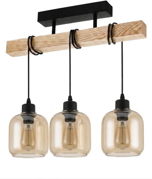 Brilagi - Lustră aplicată WOOD GLASS 3xE27/60W/230V pin/negru/maro fumuriu