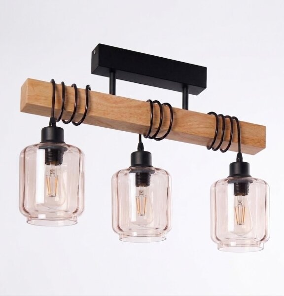 Brilagi - Lustru aplicat WOOD GLASS 3xE27/60W/230V pin/negru/bej fumuriu