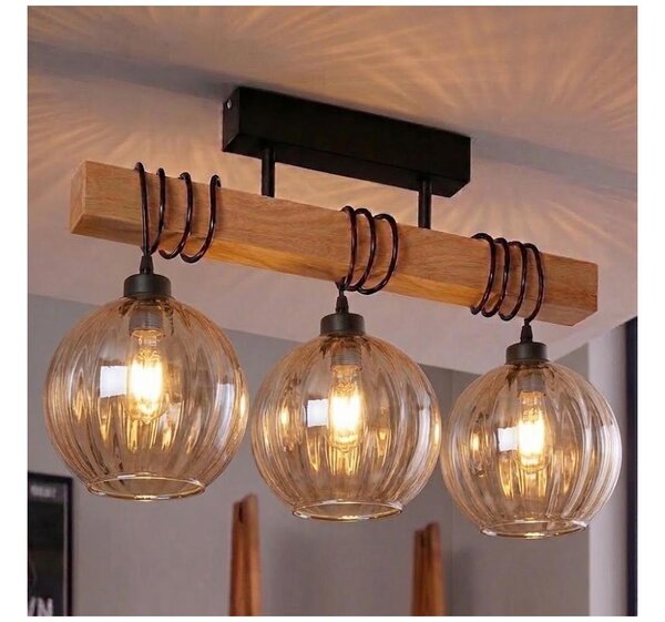 Brilagi - Lustră aplicată WOOD GLASS 3xE27/60W/230V pin/negru/maro fumuriu