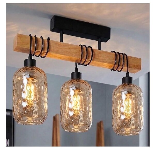 Brilagi - Lustră aplicată WOOD GLASS 3xE27/60W/230V pin/negru/maro fumuriu