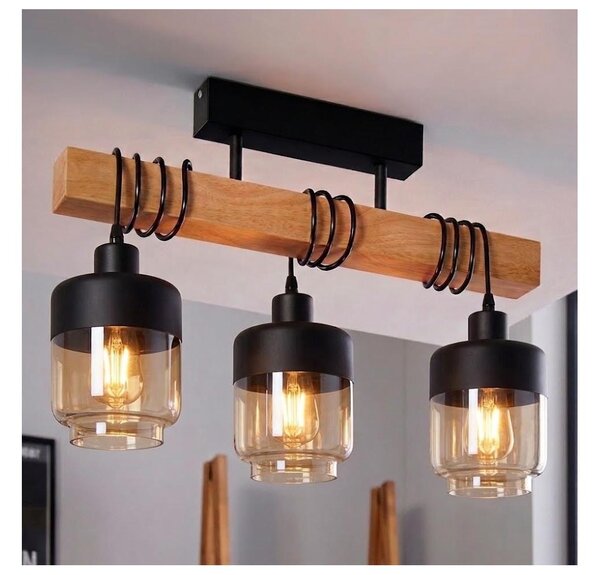 Brilagi - Lustru aplicat WOOD GLASS 3xE27/60W/230V pin/negru/maro fumuriu