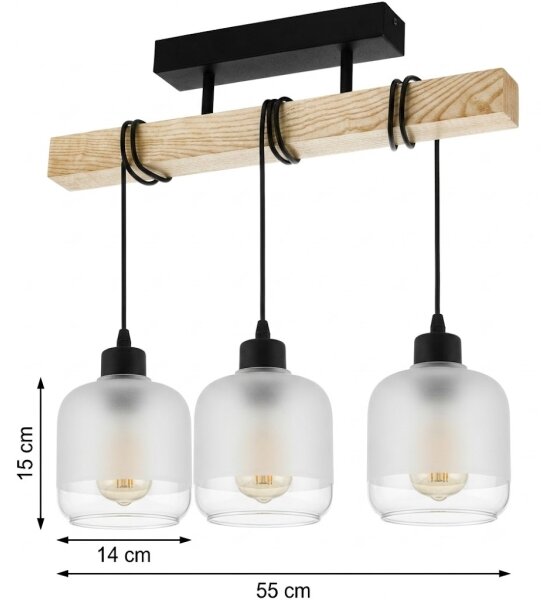 Brilagi - Lustră aplicată WOOD GLASS 3xE27/60W/230V pin/negru/alb