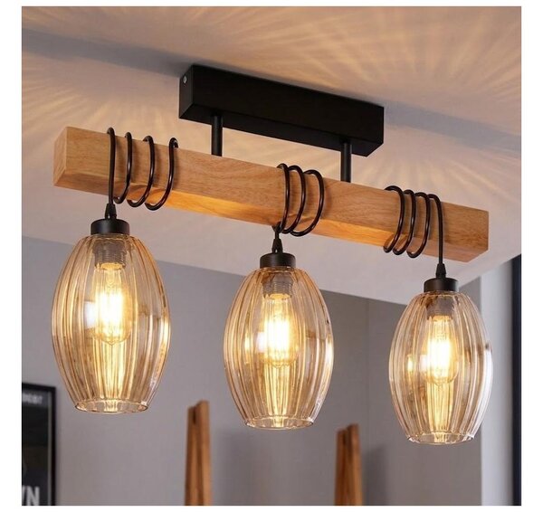 Brilagi - Lustră aplicată WOOD GLASS 3xE27/60W/230V pin/negru/bej fumuriu