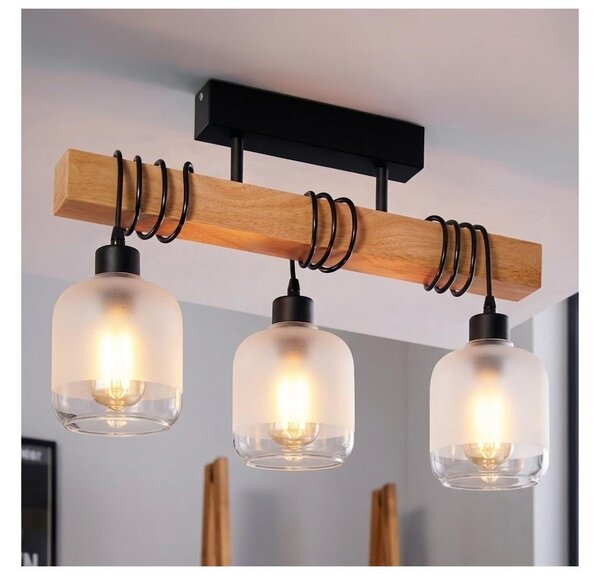 Brilagi - Lustră aplicată WOOD GLASS 3xE27/60W/230V pin/negru/alb
