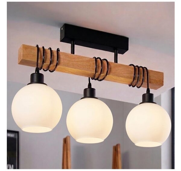 Brilagi - Candelabru montat pe tavan WOOD GLASS 3xE27/60W/230V pin/negru/alb