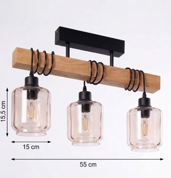 Brilagi - Lustru aplicat WOOD GLASS 3xE27/60W/230V pin/negru/bej fumuriu