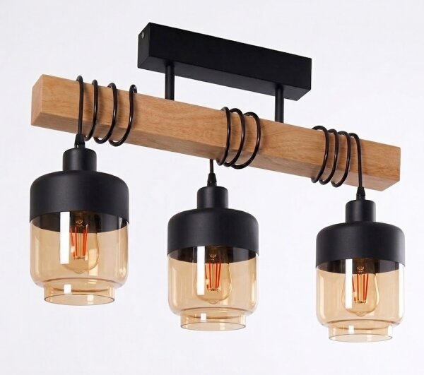 Brilagi - Lustru aplicat WOOD GLASS 3xE27/60W/230V pin/negru/maro fumuriu