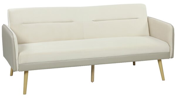 HOMCOM Canapea Extensibilă 3 Locuri Convertibilă cu Cotiere din PU, Colțar Reclinabil Clic Clac în Catifea cu Picioare Metalice și Cadru din Lemn, pentru Living sau Dormitor, 185x84x83 cm, Bej | Aosom Romania