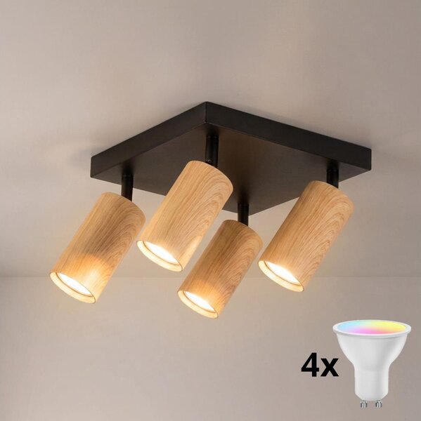 Brilagi - Spot LED RGBW reglabil SELE SQUARE 4xGU10/6,5W/230V negru/stejar