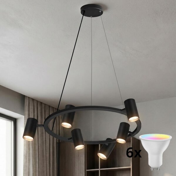 Brilagi - Lustră LED RGBW reglabilă pe cablu SELE 6xGU10/6,5W/230V, negru