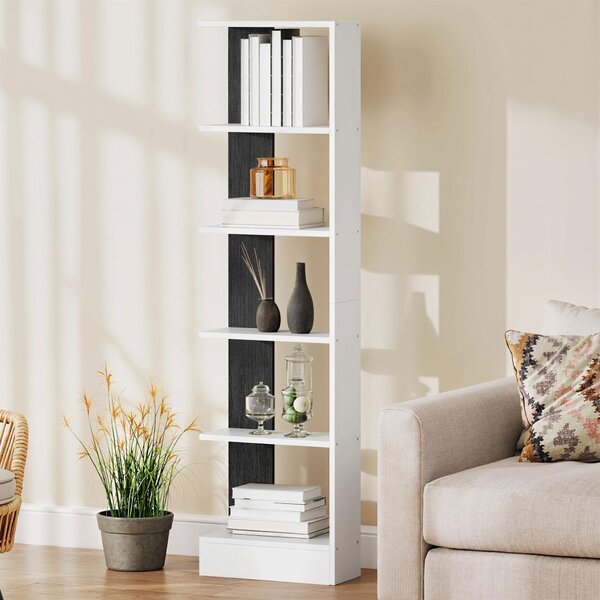 HOMCOM Raft Îngust cu 5 Etajere, Raft Economisitor de Spațiu Modern din Lemn, Bibliotecă pentru Baie, Living, Dormitor, Birou, 45x21x170 cm, Alb și Negru | Aosom Romania