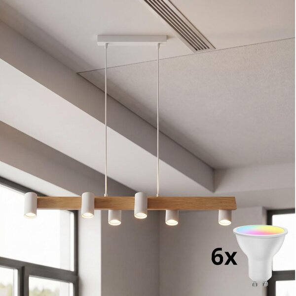Brilagi - Lustră LED RGBW reglabilă pe cablu SELE 6xGU10/6,5W/230V alb/stejar