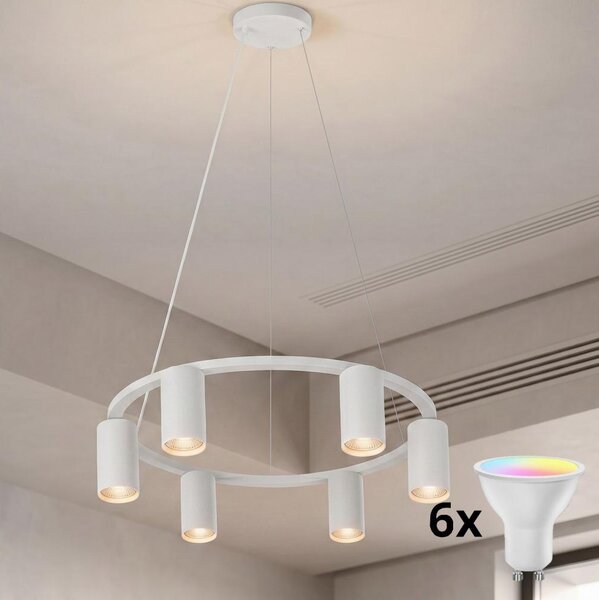 Brilagi - Lustră LED RGBW dimabilă, suspendată pe cablu SELE, 6xGU10/6,5W/230V, albă