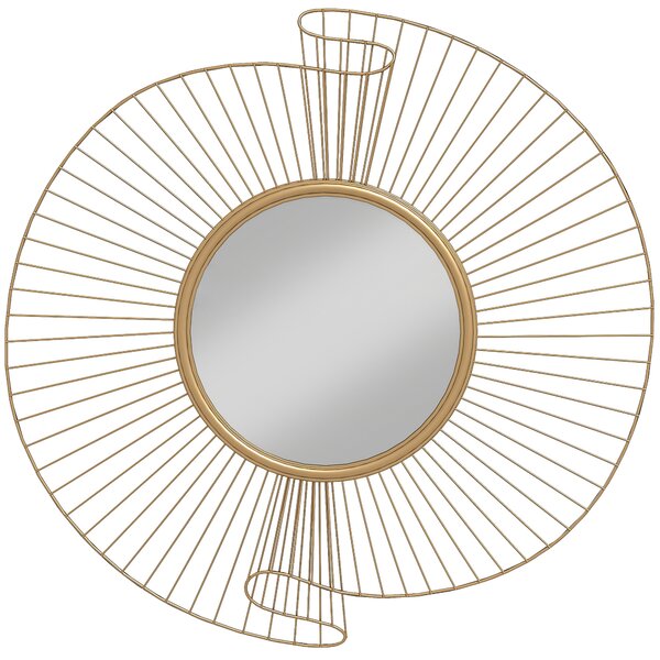 HOMCOM Oglindă Decorativă de Perete Rotundă, Design Modern cu Benzi Metalice și Ramă Plisată, Pentru Sufragerie, Dormitor și Hol, 60x60 cm, Auriu | Aosom Romania
