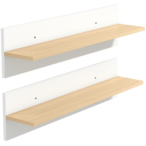 HOMCOM Set 2 Rafturi de Perete pentru Casă și Birou, Rafturi din Lemn pentru Bucătărie și Living, 80x16.5x20 cm, Alb și Lemn Natural | Aosom Romania
