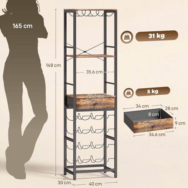 HOMCOM Dulap de Bar, Mobilier de Bar cu Sertar și Suport pentru Pahare, Maro Rustic | Aosom Romania