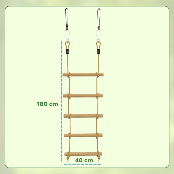 AIYAPLAY Scară de Frânghie 1,8m, Accesorii pentru Leagăne, Frânghie pentru Parc de Joacă Exterior, Cățărare cu 5 Trepte pentru Copii cu 2 Carabiniere și 2 Curele pentru Copaci | Aosom Romania