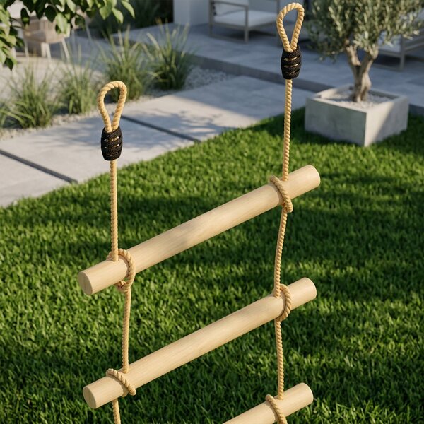 AIYAPLAY Scară de Frânghie 1,8m, Accesorii pentru Leagăne, Frânghie pentru Parc de Joacă Exterior, Cățărare cu 5 Trepte pentru Copii cu 2 Carabiniere și 2 Curele pentru Copaci | Aosom Romania
