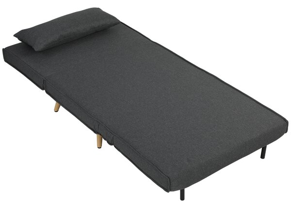 HOMCOM Fotoliu Extensibil 3 în 1 cu Spătar Reglabil pe 3 Niveluri și Pernă, Material Textil cu Aspect de In, Gri | Aosom Romania