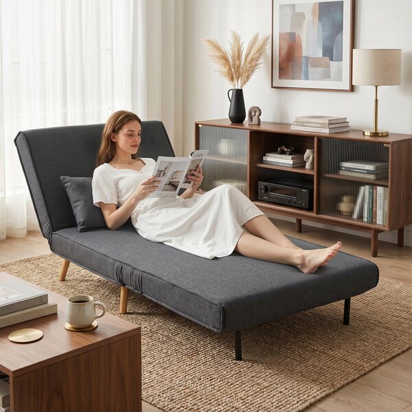 HOMCOM Fotoliu Extensibil 3 în 1 cu Spătar Reglabil pe 3 Niveluri și Pernă, Material Textil cu Aspect de In, Gri | Aosom Romania