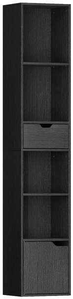 HOMCOM Bibliotecă cu 4 Rafturi Deschise, Dulap și Sertar, 30x24x158 cm, Negru | Aosom Romania