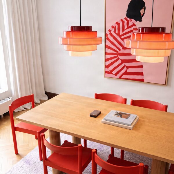 ALDEX Lampă suspendată Filo, roșie, Ø 28 cm, sticlă, reglabil, Roșu, Camera de zi / sufragerie, Sticlă, Scandinavă