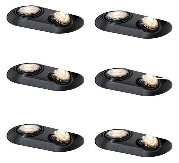 Set de 6 spoturi încastrate rotunjite negre GU10 50mm cu 2 lumini - Hubs