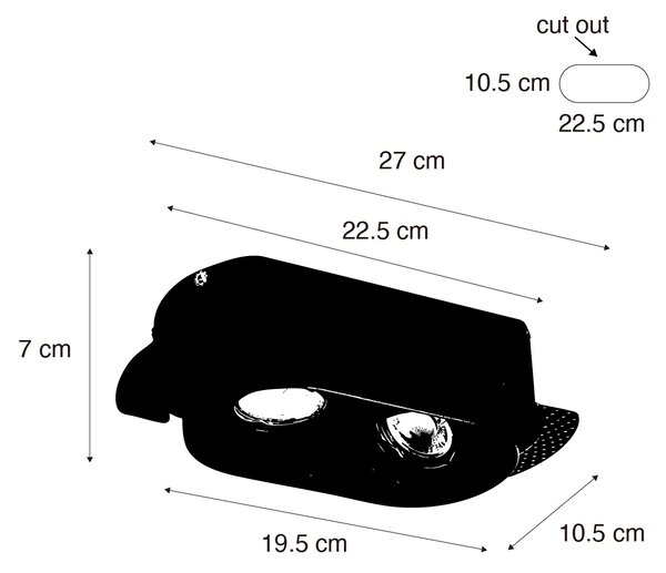 Spot integrat rotund negru GU10 50mm 2 lumini - Hubs