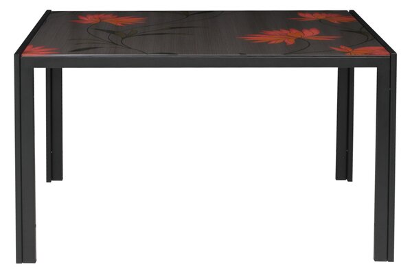 Set Masă fixă Dreptunghiulară Red Flower cu 4 scaune Piele Oscar Negru