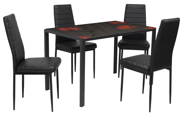 Set Masă fixă Dreptunghiulară Red Flower cu 4 scaune Piele Oscar Negru
