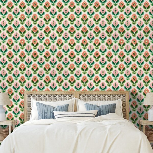 Tapet model floral retro în tonuri pastel