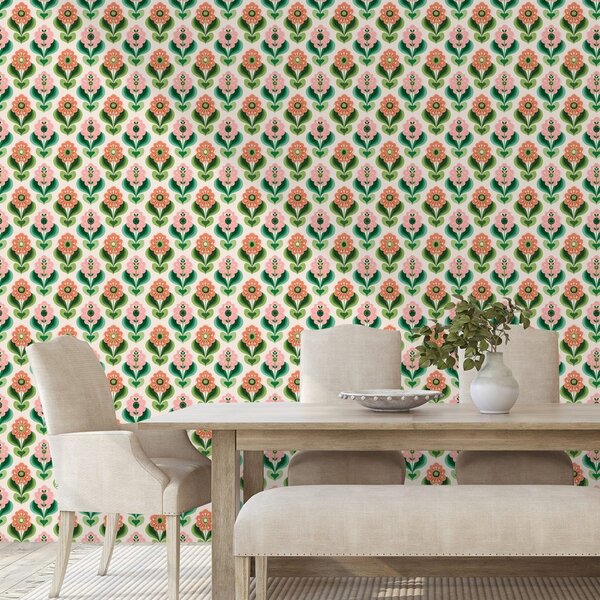 Tapet model floral retro în tonuri pastel