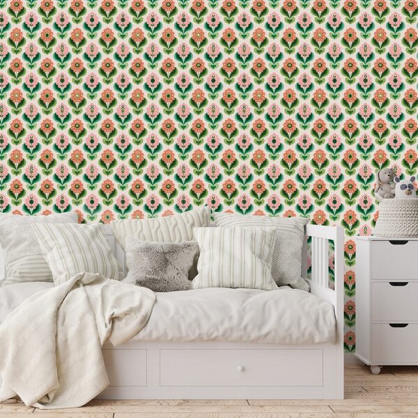 Tapet model floral retro în tonuri pastel